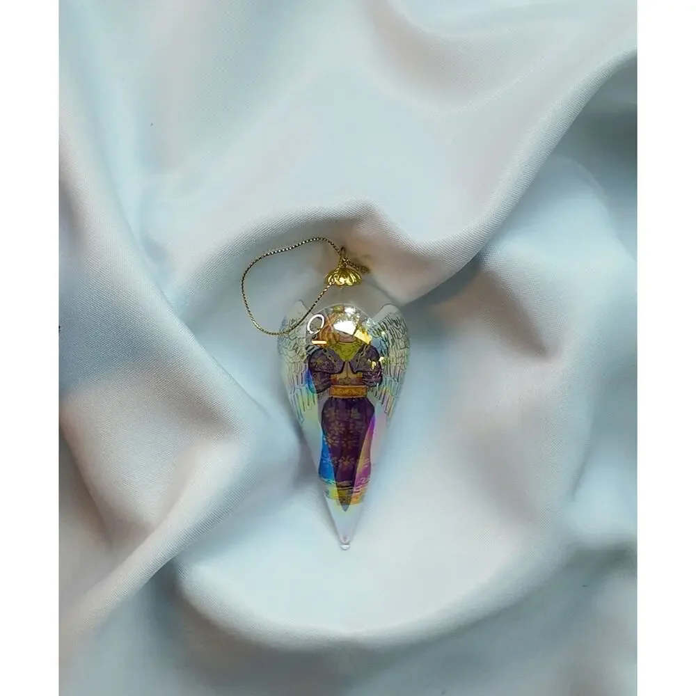 Li Bien Reverse Painted Glass Angel Ornament, Purple Velvet Box
